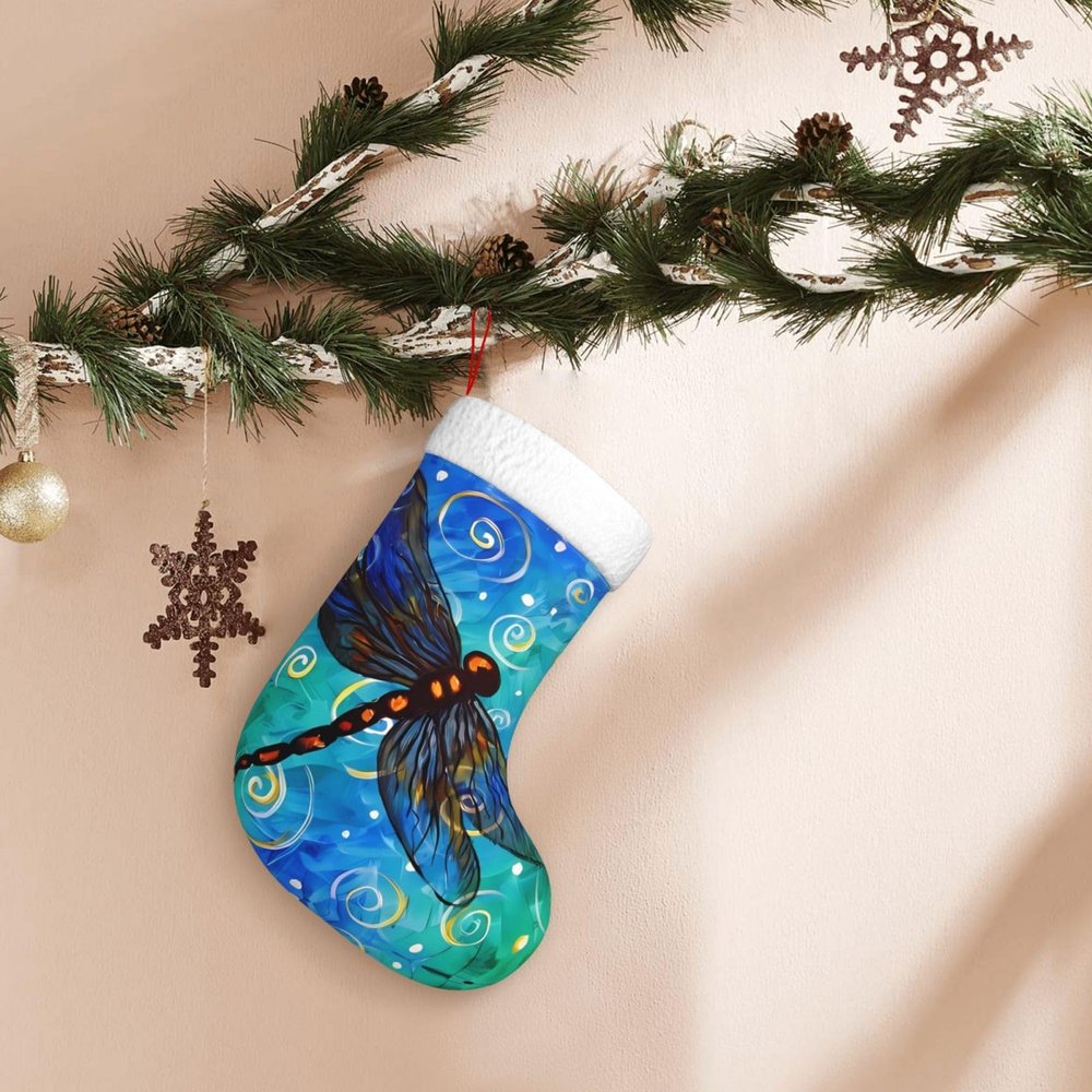 TREJUKY Christmas Stockings Butterflies and Dragonflies 18'' Xmas Stockings with White Super Soft Plush Cuff Family Pack Stockings Decorations for Xmas Holiday Family Party Season Decor