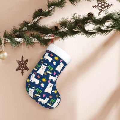 TREJUKY Christmas Stockings Westie Dogs Beach Summer Tropical 18'' Xmas Stockings with White Super Soft Plush Cuff Family Pack Stockings Decorations for Xmas Holiday Family Party Season Decor