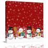 12x12 Inch Wall Prints Giclee Canvas Painting - Merry Christmas Four Snowmen and Snowflakes Red Painting Pictures Print on Canvas Framed Wall Art Modern Artwork for Home Decorations view 1