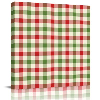 16x16 Inch Wall Prints Giclee Canvas Painting - Christmas Retro Art Red and Green Plaid Painting Pictures Print on Canvas Framed Wall Art Modern Artwork for Home Decorations