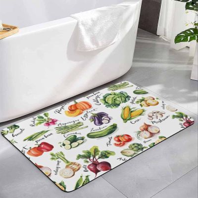 Vegetable Diatomite Bath Mat for Bathroom, Super Absorbent Floor Mat Washable Quick Drying Diatomaceous Mat for Bathroom Shower Sink Floor Runner Rugs 18x30 Watercolor Green Vegetable Filling