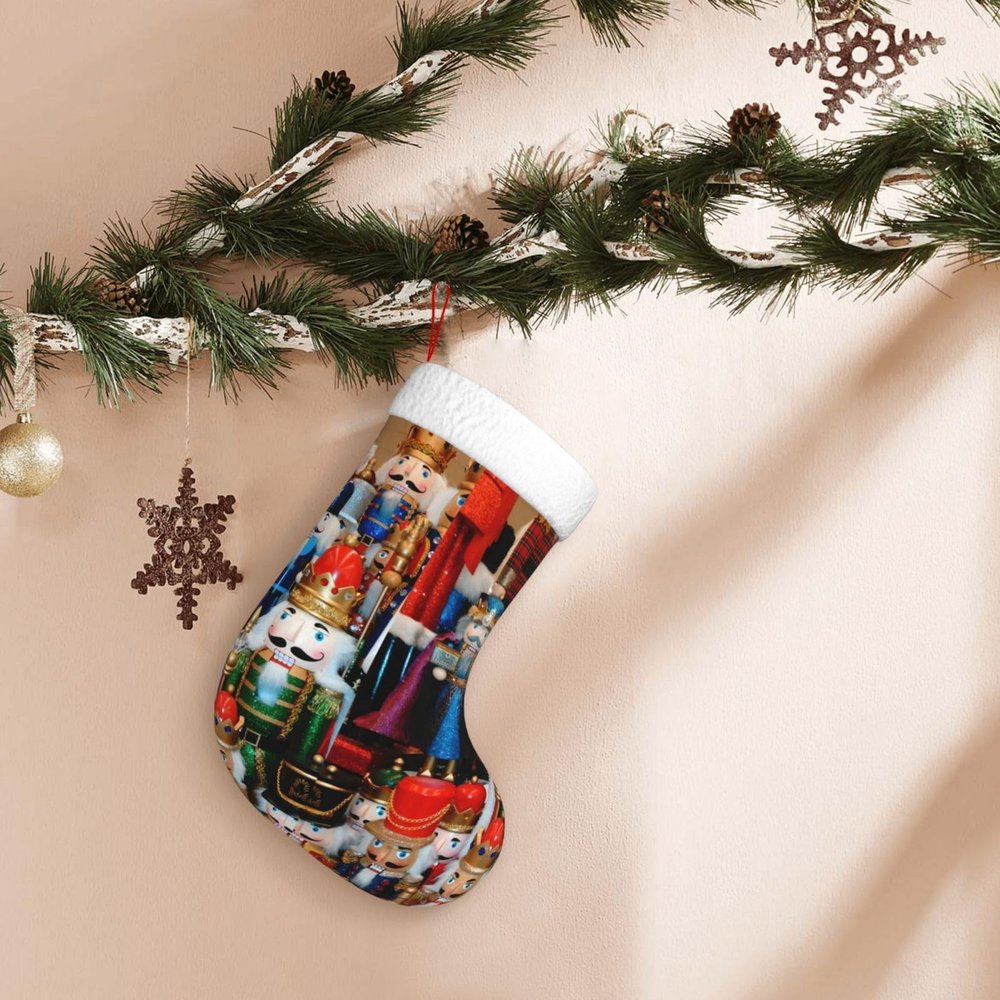 TREJUKY Christmas Stockings Nutcracker 18'' Xmas Stockings with White Super Soft Plush Cuff Family Pack Stockings Decorations for Xmas Holiday Family Party Season Decor