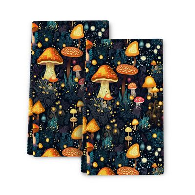 Cukemip Cute Mushroom Dish Towels Set of 2, Soft Absorbent Decorative Hippie Witchy Kitchen Hand Towels, Tea Towels Gifts for Farmhouse Holiday Home Decor 16x24 Inch