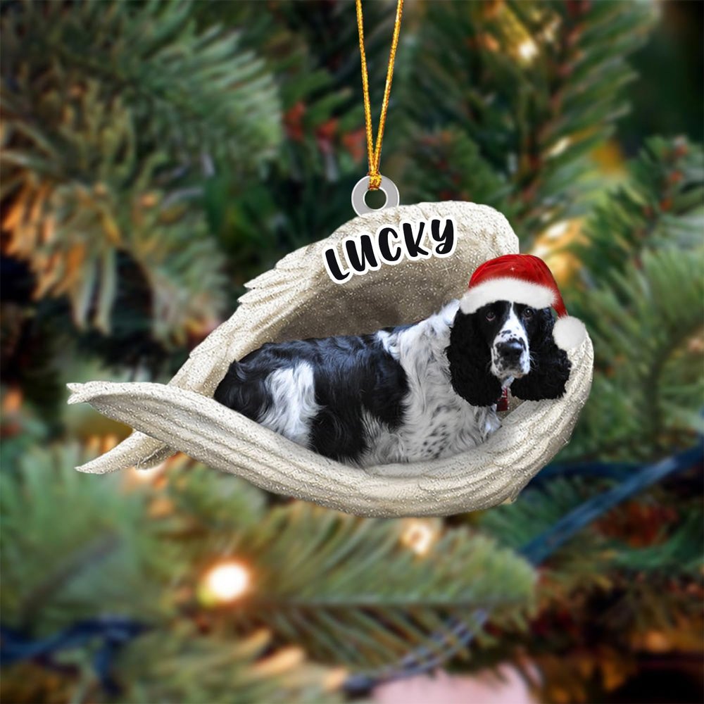 Black and White English Springer Sleeping Angel Christmas, Dog Lovers Gift Idea Xmas Decor, Gift for Dog Lovers, Custom Dog Name Ornament, Personalized Dog Christmas Ornament, Dog Christmas Tree