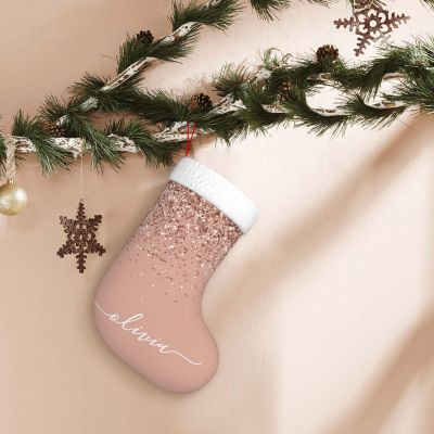 TREJUKY Christmas Stockings Blush Pink Rose Gold Glitter 18'' Xmas Stockings with White Super Soft Plush Cuff Family Pack Stockings Decorations for Xmas Holiday Family Party Season Decor