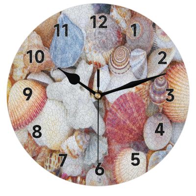 bisibuy Beach Seashells Wall Clock Decorative Round 12 Inch Cute Wall Clocks Battery Operated for Kitchen Living Room Bedroom Bathroom Office Home Decor