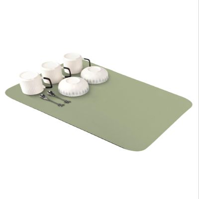 Sage Green Dish Drying Mat for Kitchen Counter - Super Absorbent Quick Dry Coffee Bar Pad, Thin Diatomaceous Sink Mat, Non Slip Dish Drainer 16''x18'' - Farmhouse Decor