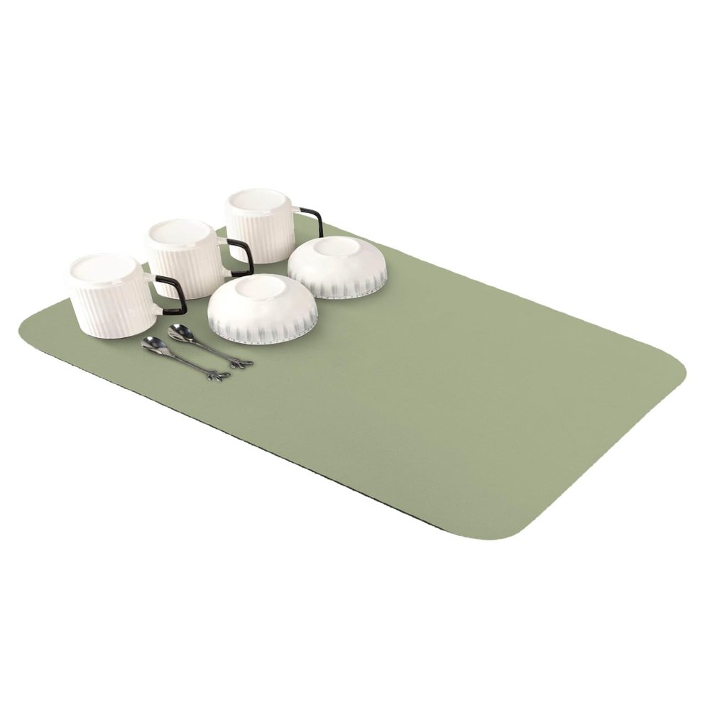 Sage Green Dish Drying Mat for Kitchen Counter - Super Absorbent Quick Dry Coffee Bar Pad, Thin Diatomaceous Sink Mat, Non Slip Dish Drainer 16''x18'' - Farmhouse Decor