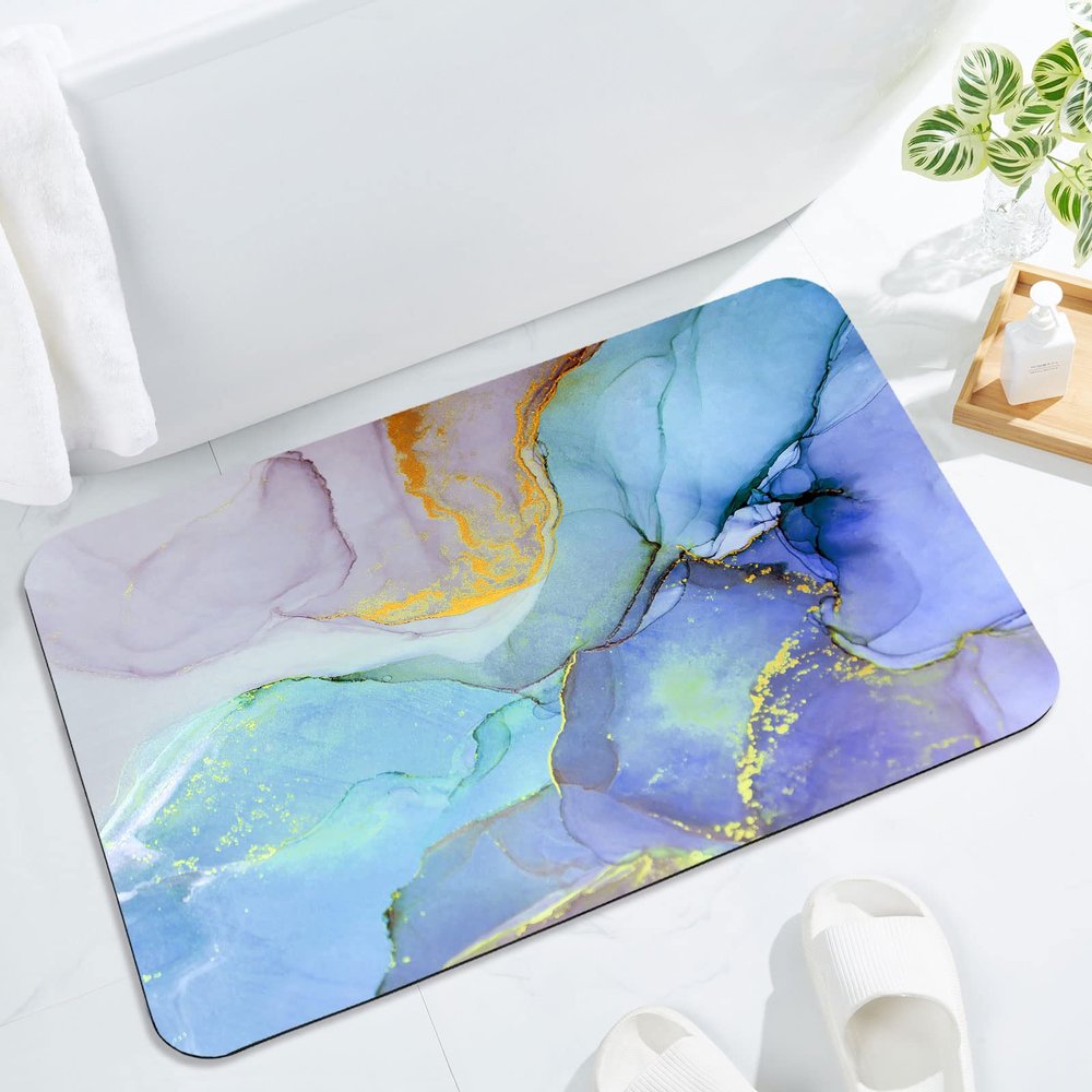 Gibelle Bath Mat Rug Set 2 Piece, Super Absorbent Quick Dry Bathroom Rug Set, Non Slip Rubber Backed Bathroom Floor Mat for Tub Shower Sink (20"x32"+20"x32", Blue Purple)