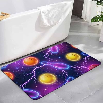 Bowling Sport Diatomite Bath Mat for Bathroom, Super Absorbent Floor Mat Washable Quick Drying Diatomaceous Mat for Bathroom Shower Sink Floor Runner Rugs 18x30 Blue Colorful Bowling Classic Black