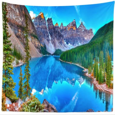 Loccor Mountain Lake Tapestry Banff National Park Moraine Lake Mountains Pine Trees Forest Nature Forest Plant Trees Wall Tapestry for Bedroom Living Room Dorm 106''x70''