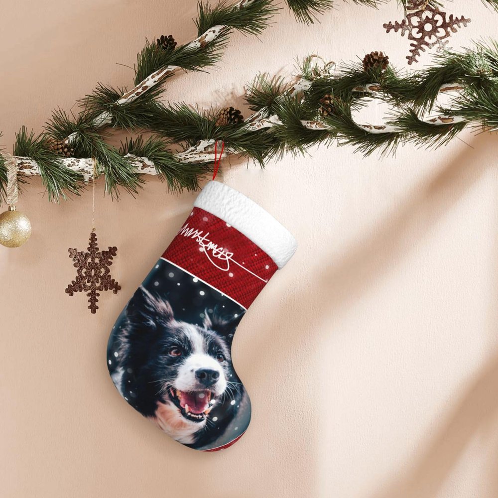 TREJUKY Christmas Stockings Pet Picture 18'' Xmas Stockings with White Super Soft Plush Cuff Family Pack Stockings Decorations for Xmas Holiday Family Party Season Decor