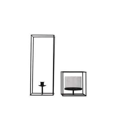 Candlestick Holders Black Pillar Candle Holders, Glass Candle Stick Holder with Geometric Metal Rack Stand for Living Room Wedding Birthday Housewarming Table Centrepiece Decorative Candlestick Holder