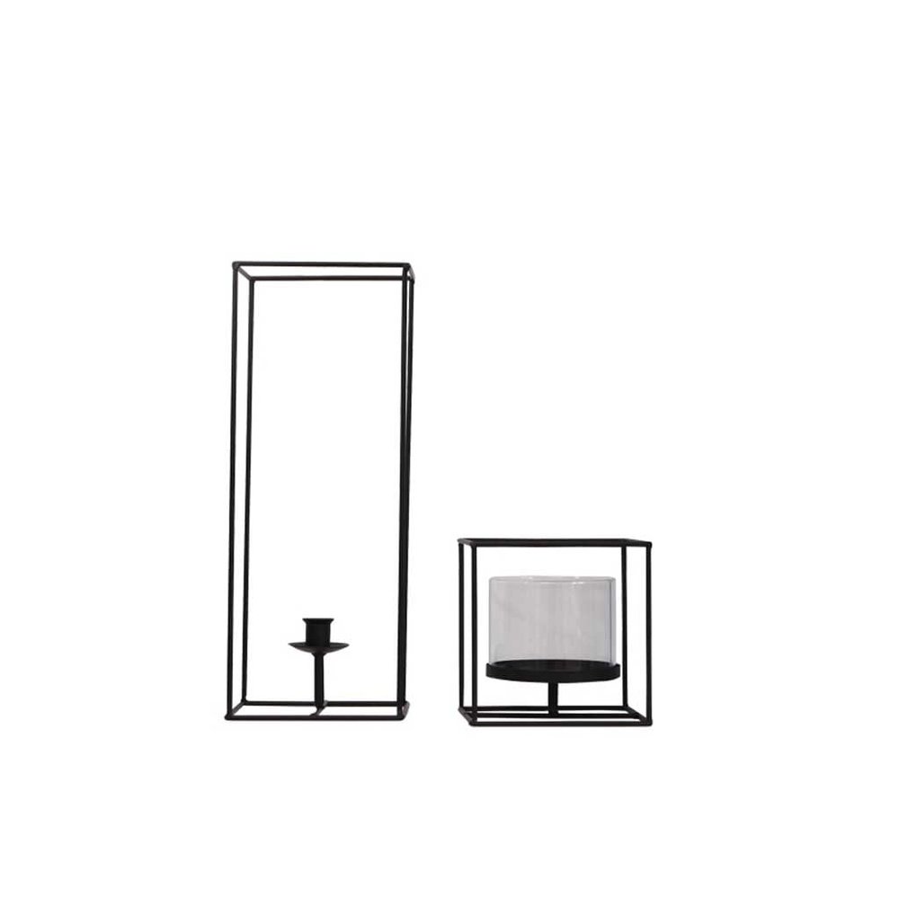 Candlestick Holders Black Pillar Candle Holders, Glass Candle Stick Holder with Geometric Metal Rack Stand for Living Room Wedding Birthday Housewarming Table Centrepiece Decorative Candlestick Holder