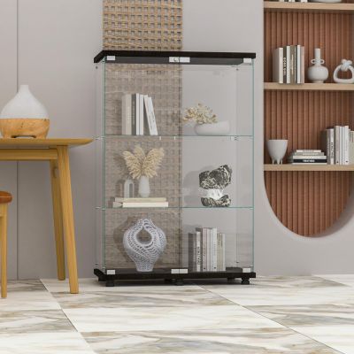 FANYUSHOW Glass Display Cabinet with Lock, 2-Door 3-Shelf, Black