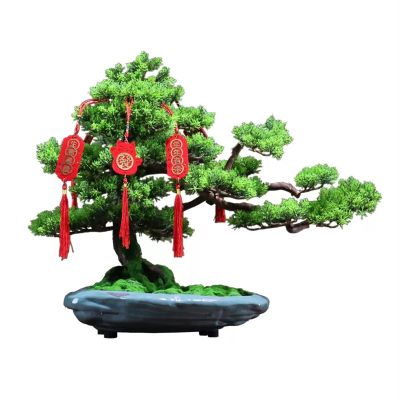 Artificial Plants Artificial Bonsai Tree New Chinese-Style Green Simulation Welcome Pine Bonsai Tree Home Indoor Living Room Office Desktop Decor Simulation Plant Fake Plants Decor (Color : Brass)