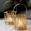 HEXEH Candlestick Holders Gold Geometric Candle Holder, Metal Pillar Candle Stand with Glass Cup and Handle, Candlestick Holder for Wedding Centerpiece Table Decor Decorative Candlestick Holder view 4