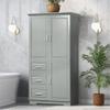 Polibi Tall Storage Cabinet, Modern Freestanding Pantry with 3 Doors, Adjustable Shelves and 3 Storage Drawers for Kitchen/Bathroom/Living Room/Office, Grey view 1