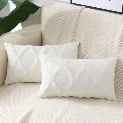 decorUhome Spring Throw Pillow Covers 12x20 Inch Set of 2, Soft Plush Faux Fur Wool Lumbar Cream White Accent Couch Pillow Covers for Modern Farmhouse Bed Sofa Living Room