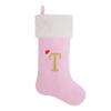 AUAWMLK 20-Inch Letter Embroidered Christmas Stocking Thick and Luxurious Pink Velvet with Super Soft Plush Cuff Personalized Festival Decoration for Xmas and New Year Party(Letter T) view 1