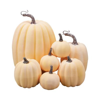 7Pcs Artificial Pumpkins Halloween Decoration Simulation Foam Pumpkins Decorative for Fall Halloween Thanksgiving Decor (Beige Yellow, One Size)