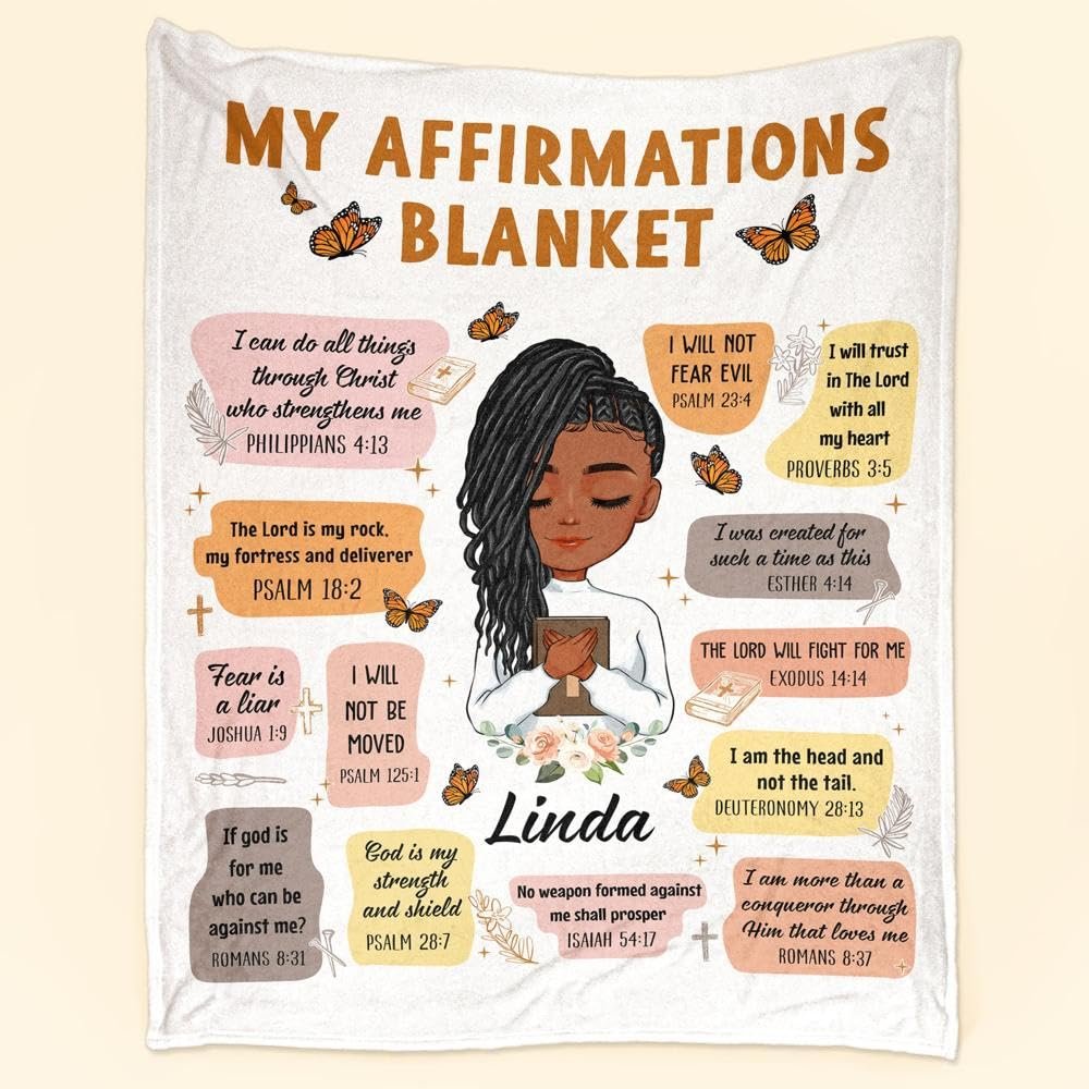 Donoran Christian Bible Verse Affirmations Personalized Blanket, Mental Health Gifts for Girls Women, Inspirational Gifts, Positive Thinking Daily Affirmation Mental Health Counselor Gifts Blanket