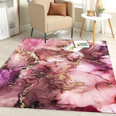 Abstract Modern 8x10 Rug Pink Gold Contemporary Marble Area Rug for Living Room Bedroom Diningroom Soft Washable Kitchen Runner Rug Home Office Art Deco Carpet