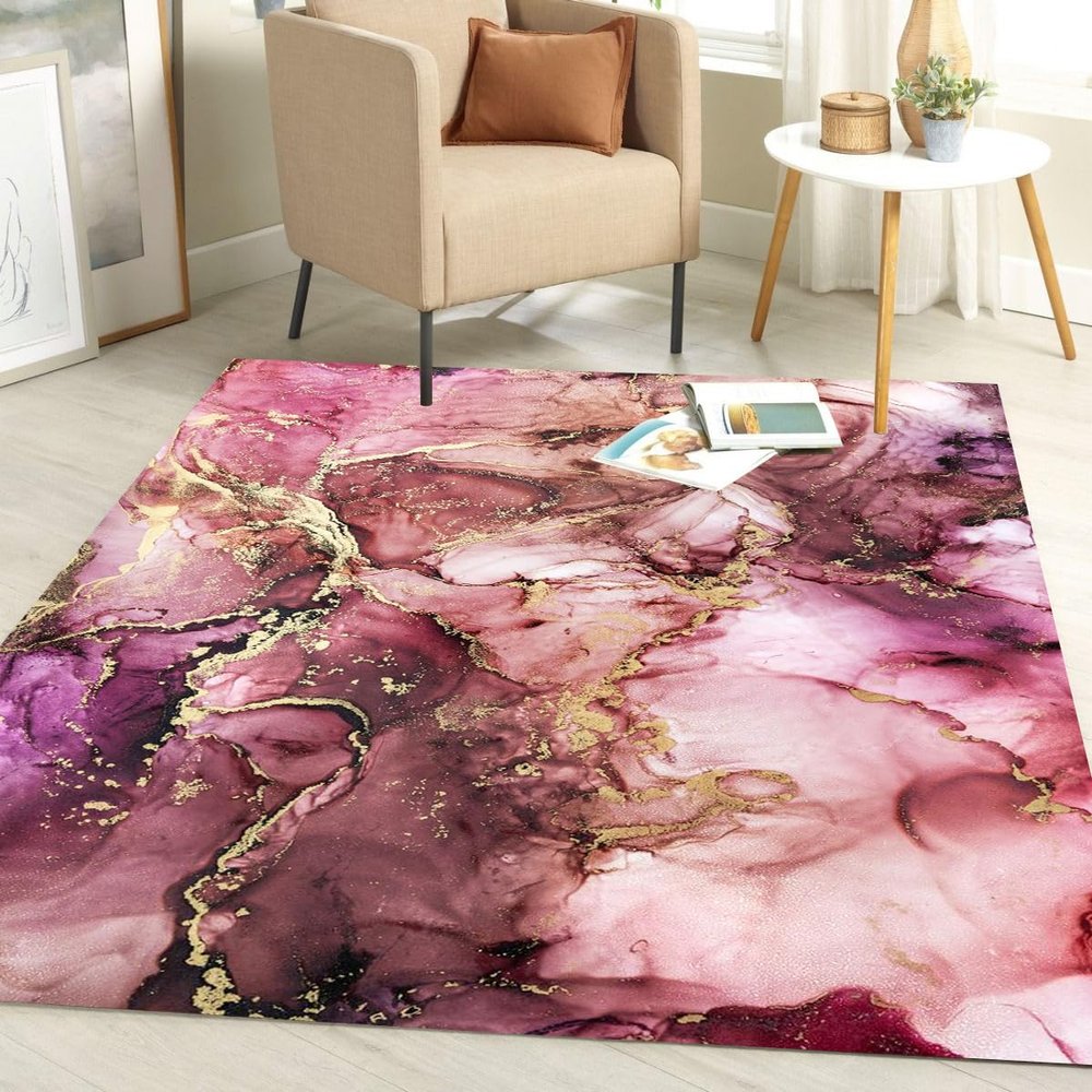Abstract Modern 8x10 Rug Pink Gold Contemporary Marble Area Rug for Living Room Bedroom Diningroom Soft Washable Kitchen Runner Rug Home Office Art Deco Carpet