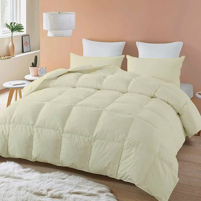AHJ Beddings 600 Thread Count Queen Size 5 Piece Comforter Set with 24 inch Deep Pocket Sheet Set and 500GSM Comforter, 100% Egyptian Cotton - Ivory Solid