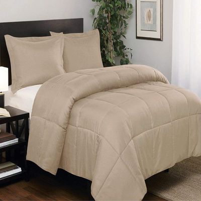 AHJ Beddings 600 Thread Count Emperor Size 5 Piece Comforter Set with 24 inch Deep Pocket Sheet Set and 500GSM Comforter, 100% Egyptian Cotton - Beige Solid