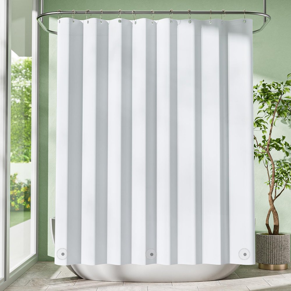 Amazer White Shower Curtain Liner with Magnets, 72x72 Plastic Shower Liner PEVA Waterproof Medium Weight Inside Shower Curtains Liner for Bathroom with Rustproof Grommet