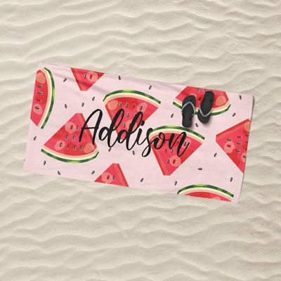 Personalized Watermelon Beach Towel with Name, Girls Beach Towels Personalized, Toddler Beach Towel with Name, Custom Beach Towels for Kids, Bath Towel, Christmas Birthday Gifts for Girls