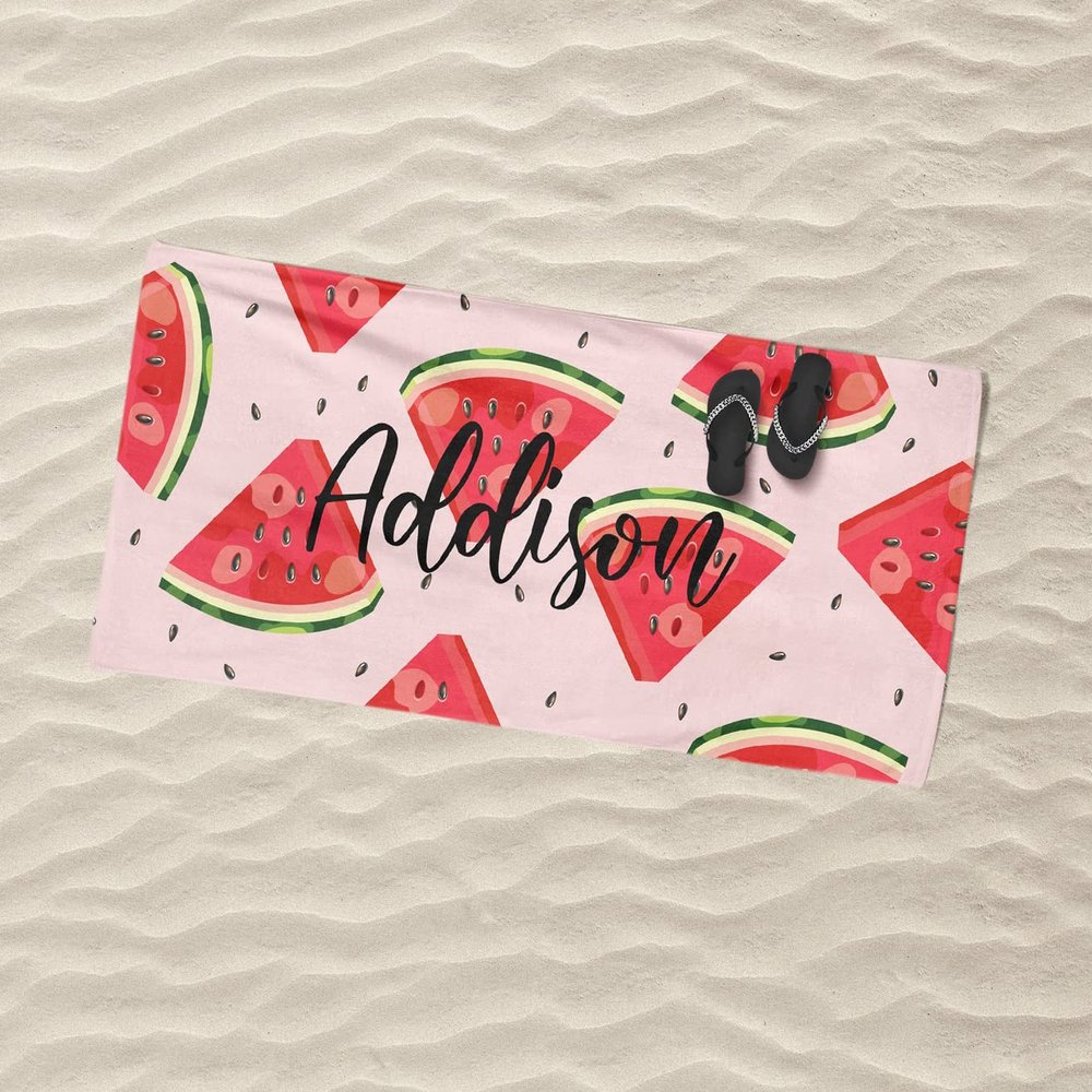 Personalized Watermelon Beach Towel with Name, Girls Beach Towels Personalized, Toddler Beach Towel with Name, Custom Beach Towels for Kids, Bath Towel, Christmas Birthday Gifts for Girls