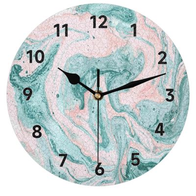 bisibuy Marld Pink Teal Wall Clocks Battery Operated Silent Non-Ticking Modern Desk Clock Decor for Living Room Home Office Bedroom Kitchen Wall Clock Decorative 9.84 inch