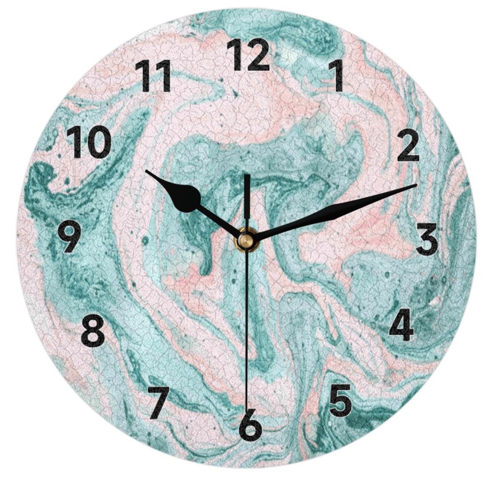 bisibuy Marld Pink Teal Wall Clocks Battery Operated Silent Non-Ticking Modern Desk Clock Decor for Living Room Home Office Bedroom Kitchen Wall Clock Decorative 9.84 inch