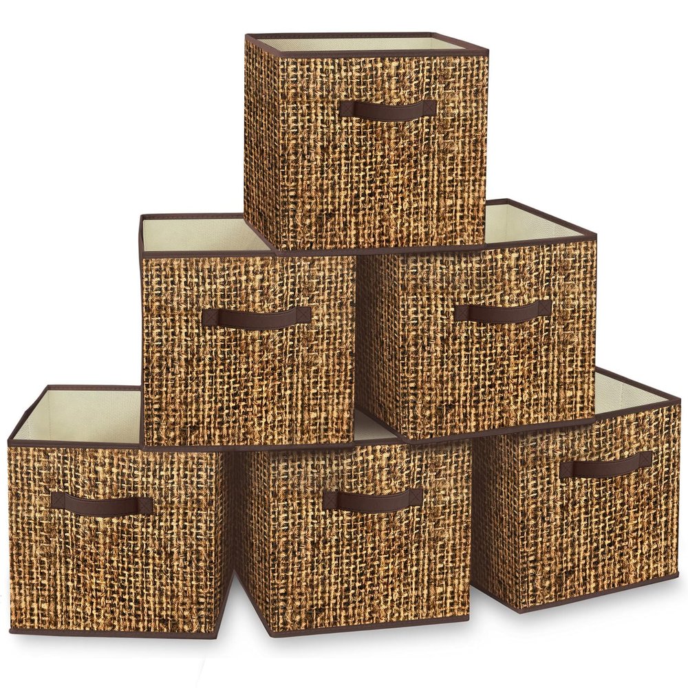 homyfort 12x12 Cube Storage Bins - Fabric Cubby Bins with Dual Handles, Collapsible Storage Organizer for Shelf, Closet, Nursery, Set of 6 Not Rattan Weaving