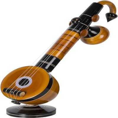 Golden Drops Eco Friendly Eucalyptus Wooden Veena Home Decor Showpiece (9 cm x 9 cm x 27 cm, Brown) Decorative Showpiece