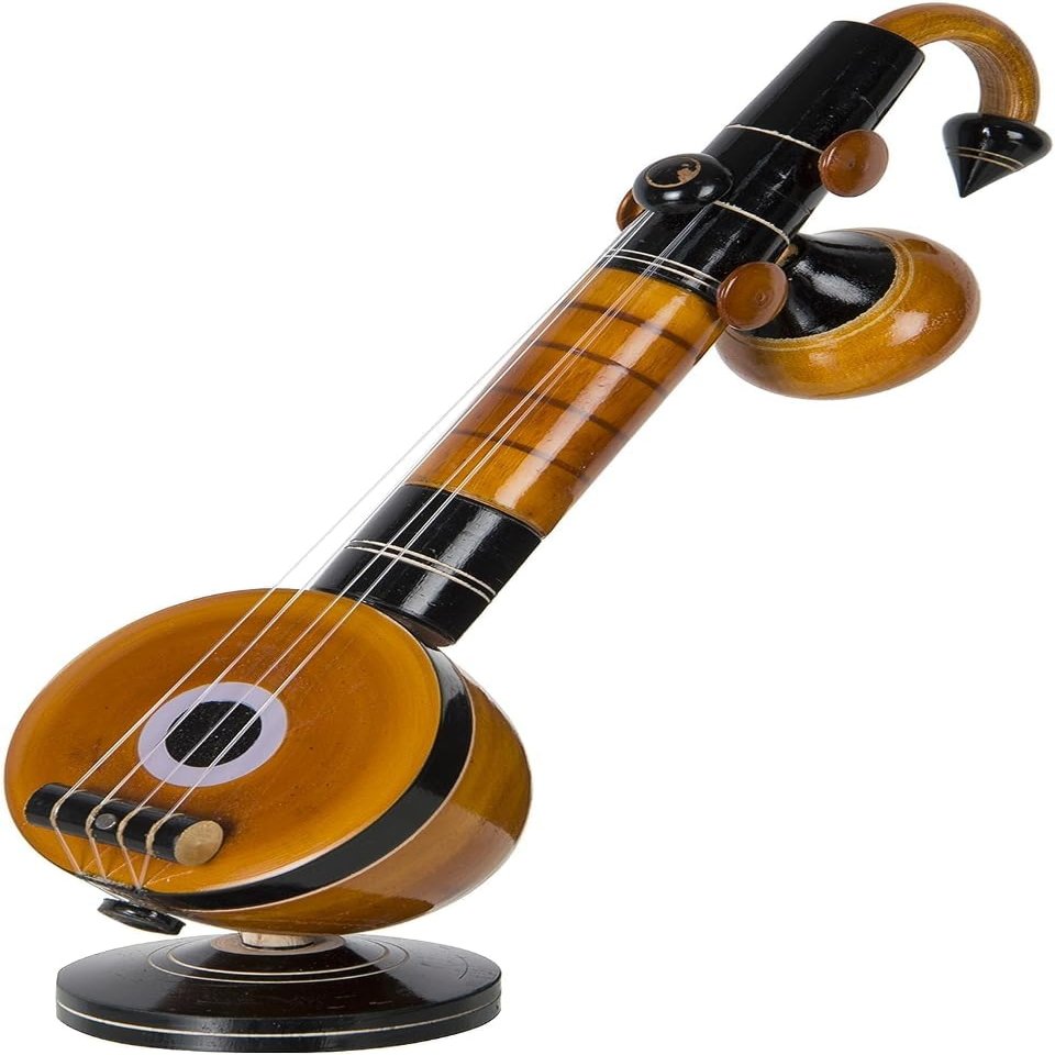 Golden Drops Eco Friendly Eucalyptus Wooden Veena Home Decor Showpiece (9 cm x 9 cm x 27 cm, Brown) Decorative Showpiece