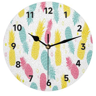 bisibuy Pineapple Colorful Wall Clock Decorative Round 9.84 Inch Modern Wall Clocks Battery Operated for Living Room Bedroom Kitchen Bathroom Office Home Decor Small Wall Clock