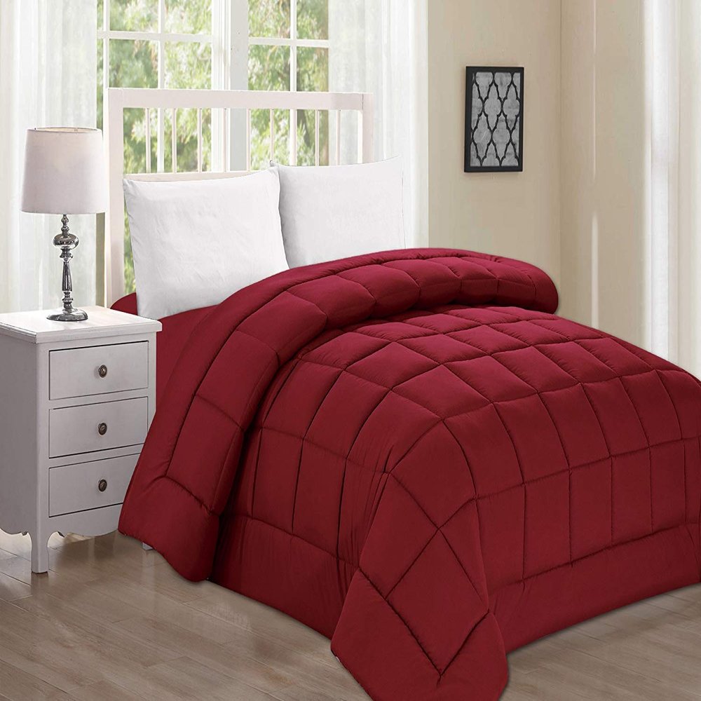 AHJ Beddings 600 Thread Count RV-Queen Size 5 Piece Comforter Set with 24 inch Deep Pocket Sheet Set and 500GSM Comforter, 100% Egyptian Cotton - Burgundy Solid