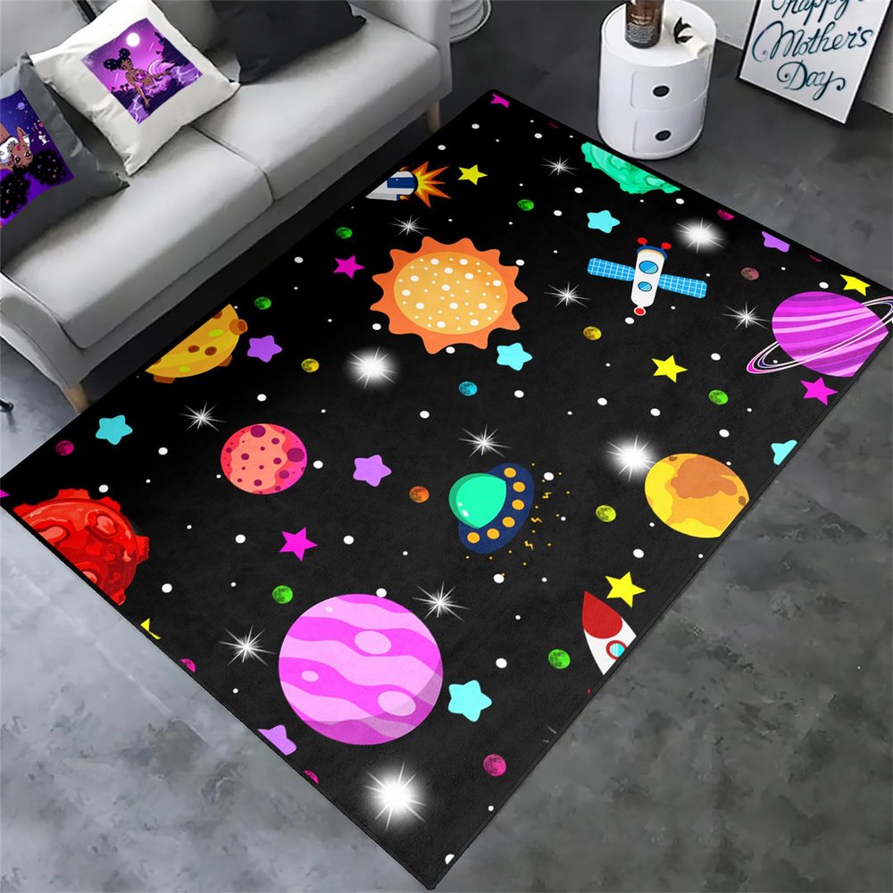CAFCIOYG Space Rug for Boys Room - Solar System Rugs for Kids Bedroom Outer Space Area Carpet for Boys Bedroom Playroom Galaxy Carpet for Living Room, 3'4'