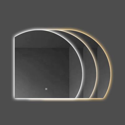 Fashion Semicircle Smart Bathroom Mirror,LED Wall Mirror,Modern Frameless Decorative Mirror,Smart Touch Makeup Mirror,50cm,60cm,70cm,80cm,HD,3 Colour Lights,Dimmable,Mem(Size:80cm,Color:Left undercut)