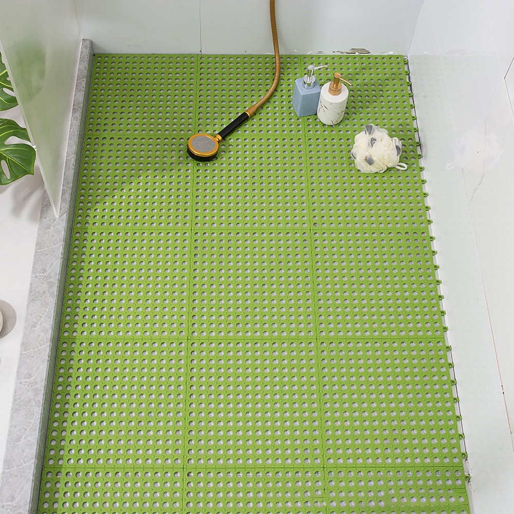 10PCS Mosaic Bath Mat, Comfortable Suction Cup Floor Mats, Square Shower Mat, Anti Slip Plastic Bathtub Mat for Kitchen Bathroom,Spliced Comfortable Indoor Bath Mat for Bathrooms Kitchens (Green)