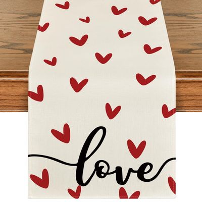 Artoid Mode White Love Valentine's Table Runner, Seasonal Anniversary Kitchen Dining Table Decoration for Home Party 13x90 Inch