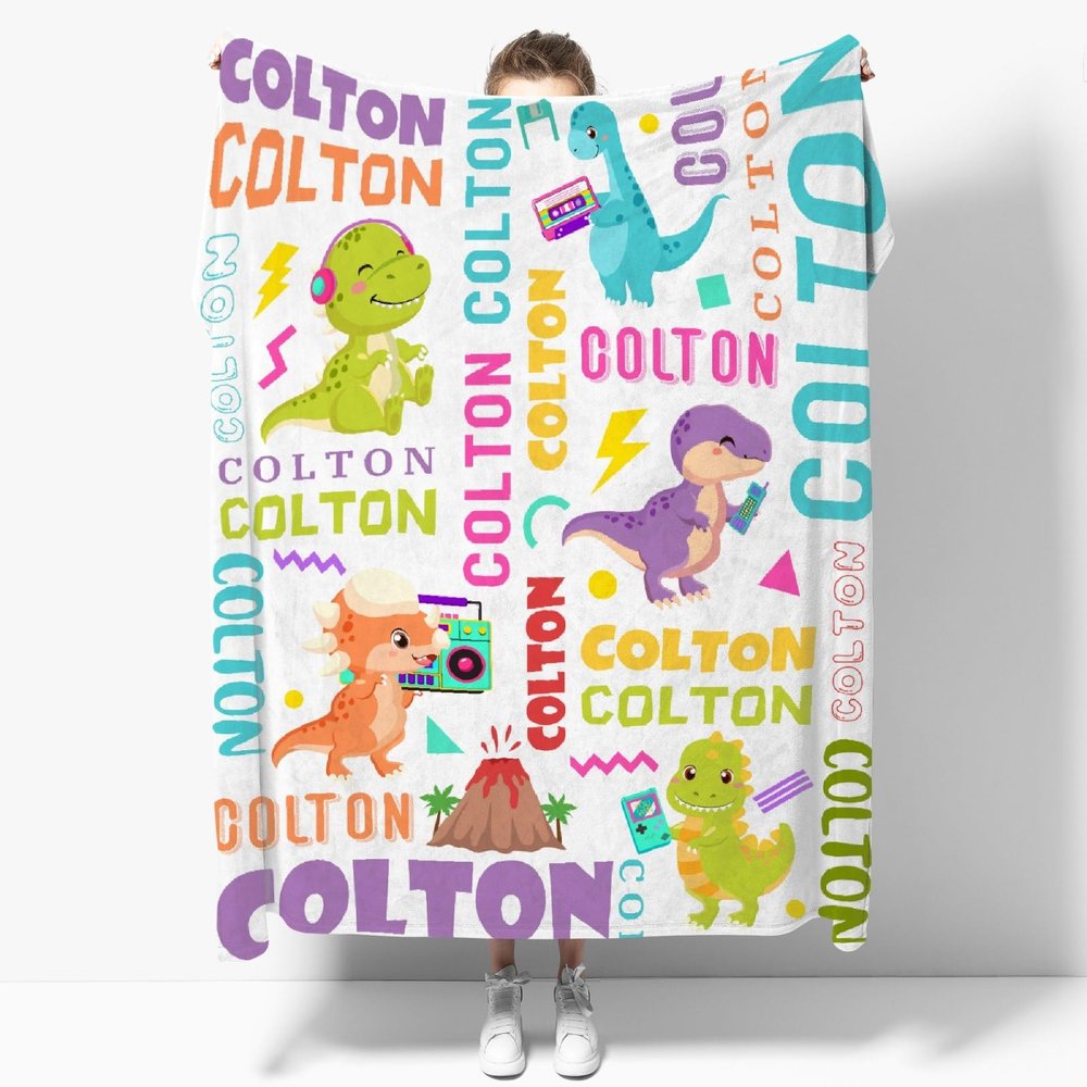Dinosaur Lover Personalized Blanket with Custom Baby Dinosaur Custom Name Flannel Blanket Soft Throw Meaningful Gift for Toddlers Girls Boys Kids Pets 120 * 90" XL for Family