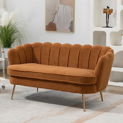Gustonhon 59" Modern Boucle Loveseat Couch, Small Sofa with Gold Metal Legs,2-Seater Upholstered Mini Sofa Couches for Small Space,Living Room Bedroom Office Dorm Studio Apartment (Caramel)