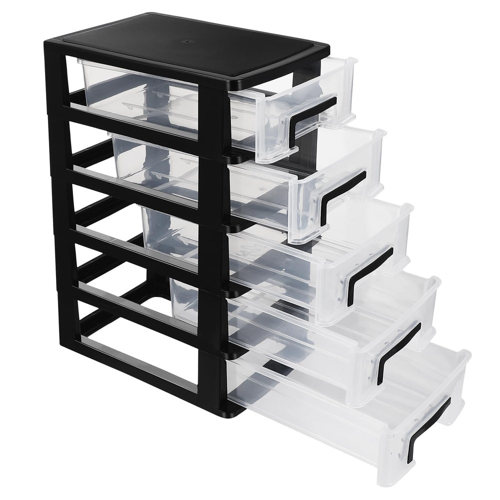 Alipis Mini Plastic Drawers Organizer, Makeup Organizer Shelf Small Storage Drawers Containers with 5 Clear Drawer Units, Black