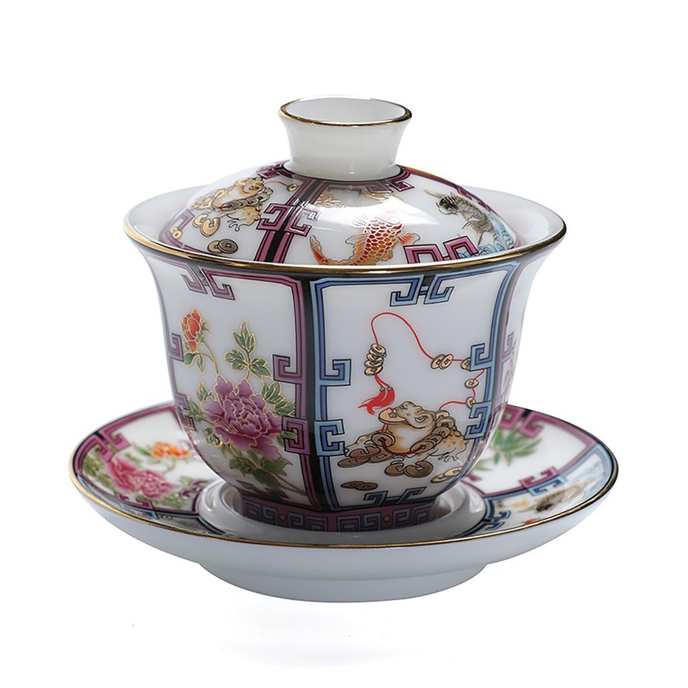 LingXuanGe Gaiwan Tea Cup gaiwan Tea Pot Chinese Tea Cups Chinese Enamel Pattern Ceramic Gaiwan Tea Set Sancai Tea Bowl