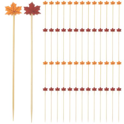 200pcs Bamboo Food Skewers Maple Leaves Cocktail Skewers Fruit Vegetable Sandwich Sticks Appetizers Toothpicks for Thanksgiving Halloween Fall Party