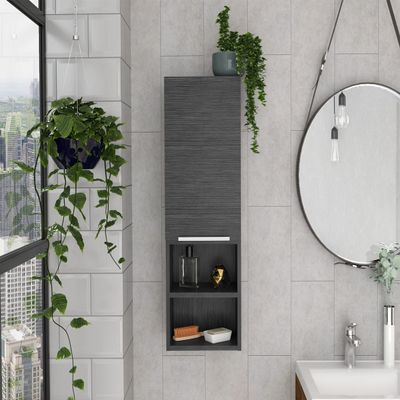 DiMorture Bathroom Wall Cabinet, Wall Mounted Medicine Cabinet, Single Door and Open Shelves, Living Room Bathroom Floating Storage Organizer Side Cabinet, Grey